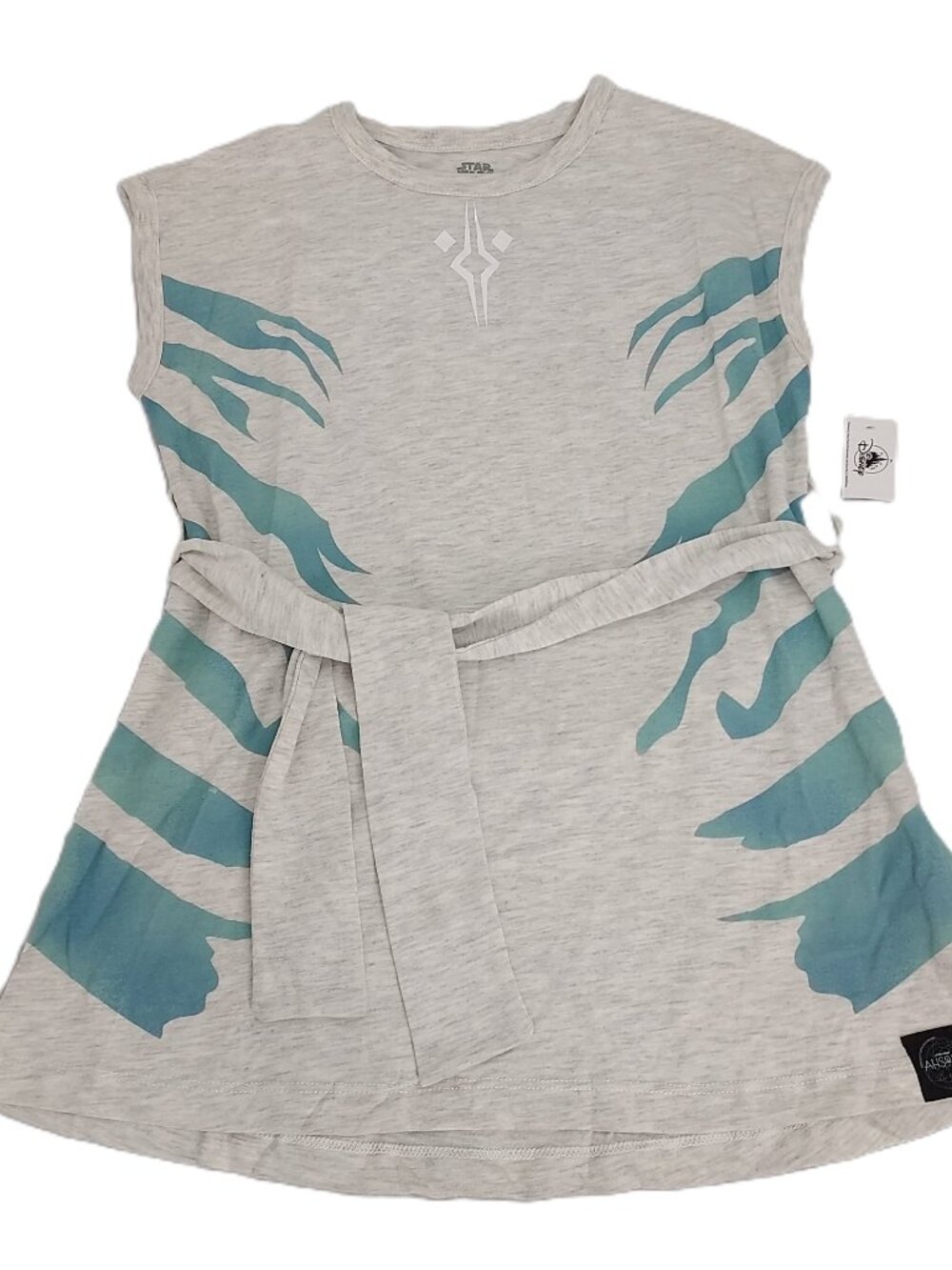 DISNEY STORES STAR WARS AHSOKA HEATHER GRAY TURQUOISE GRAPHIC TANK TOP SZ:7/8NWT